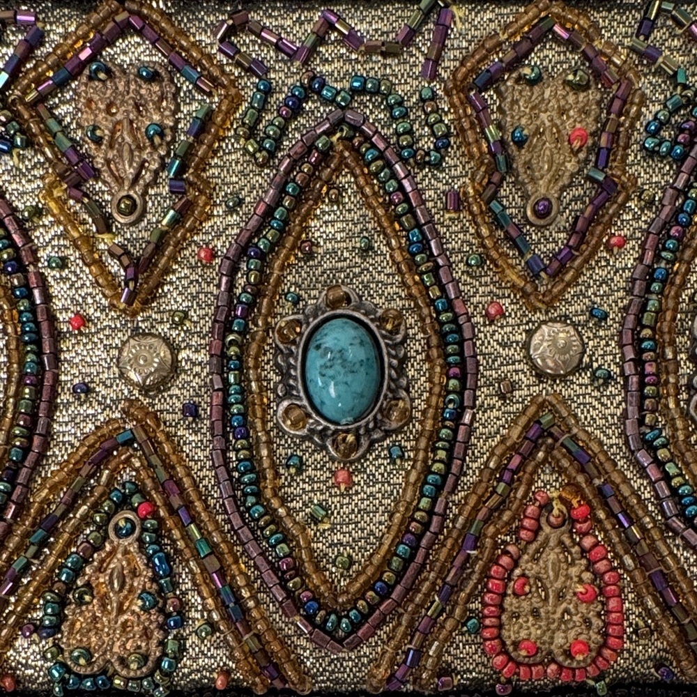 Elegant Caroline Day Beaded Clutch with Gold and Turquoise Accents - Picture 2 of 5
